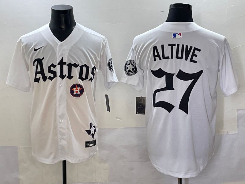Men 2025 Houston Astros #27 Altuve White Five generations Joint Name Nike MLB Jersey style 17